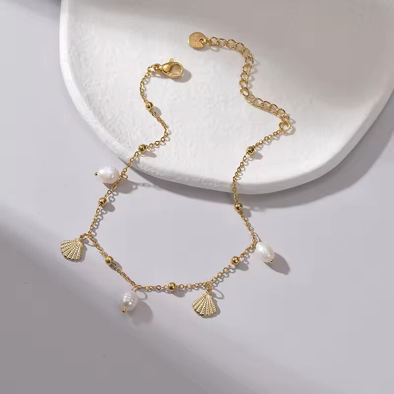 High-quality shell pearl bracelet stainless steel plated in gold
