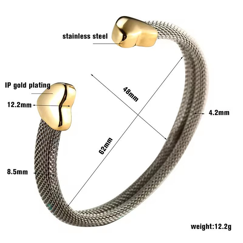 Fashion Heart  Stainless Steel Open Cuff  Bangles