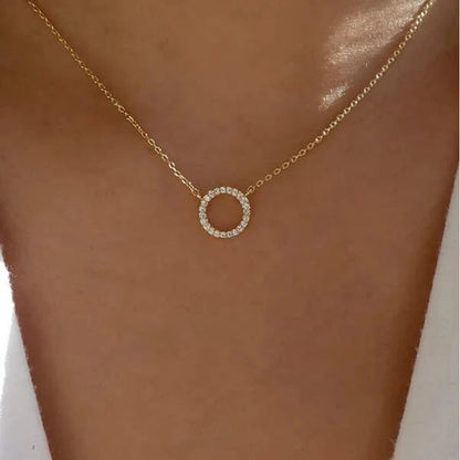 Geometric circular ring with diamond inlay and bangle chain for the collarbone