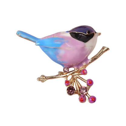 Delicate Rhinestone Birds On Flower Branches Brooches